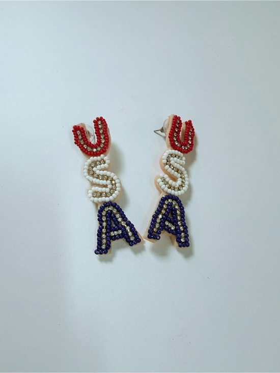 BaubleBar Jewelry - BaubleBar Red White Blue Beaded Letter Drop Earrings